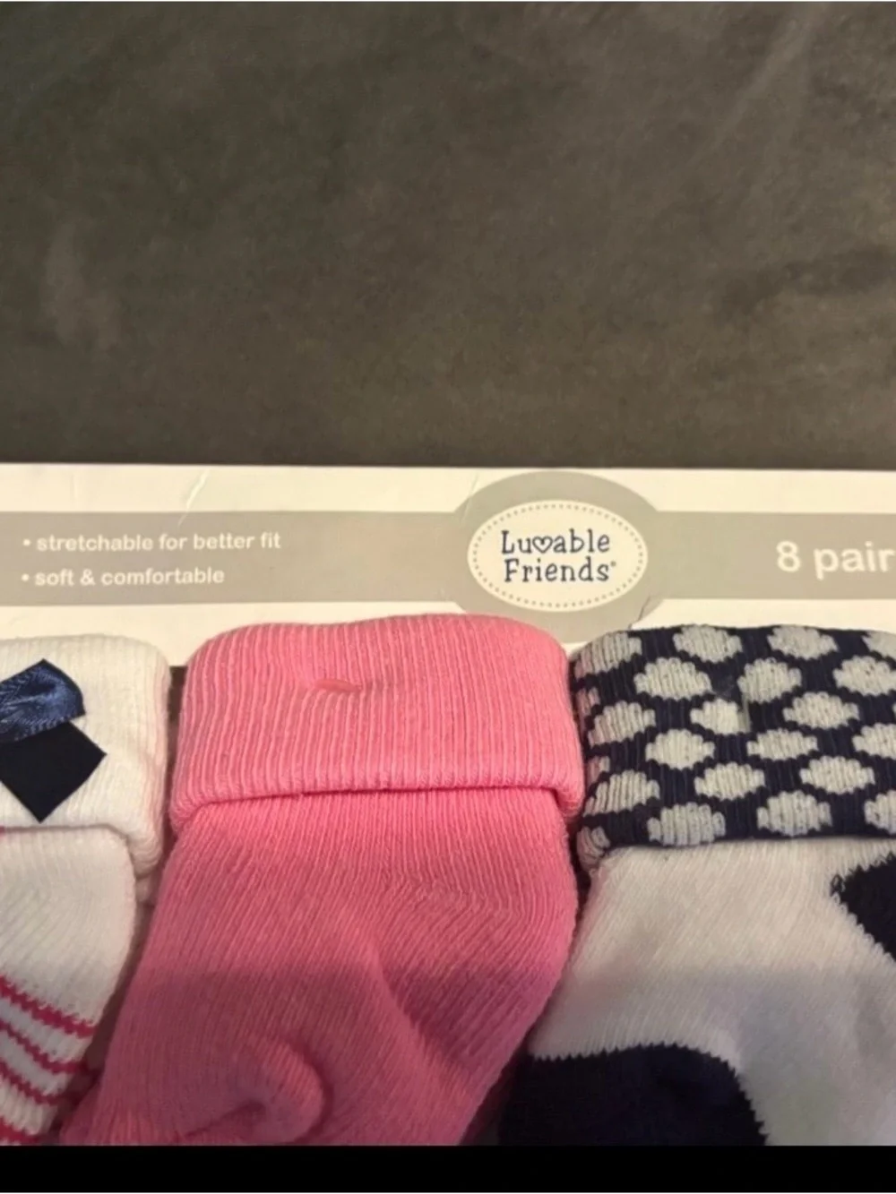Luvable Friends Pink & Navy Patterned Kids Socks - 8 Pair